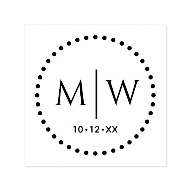 Dotted Dots Round Frame Two Initial Wedding Monogr Self-inking Stamp (Design)