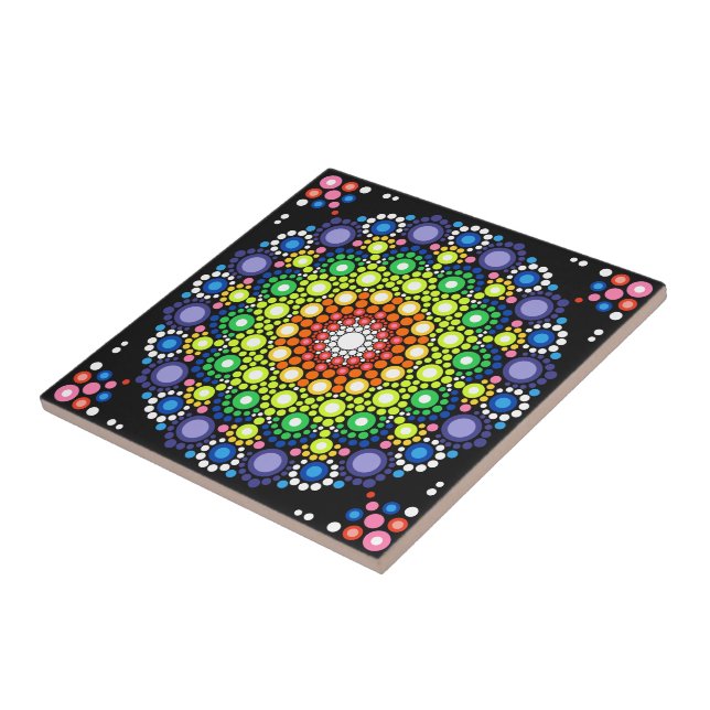 Dotted Floral Mandala Retro Hippie Dots Ceramic Tile (Side)