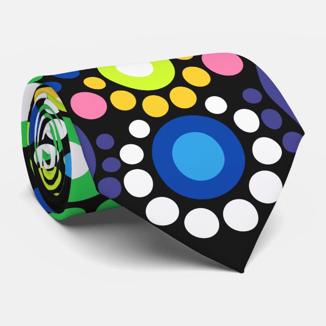 Dotted Floral Mandala Retro Hippie Dots Tie (Rolled)