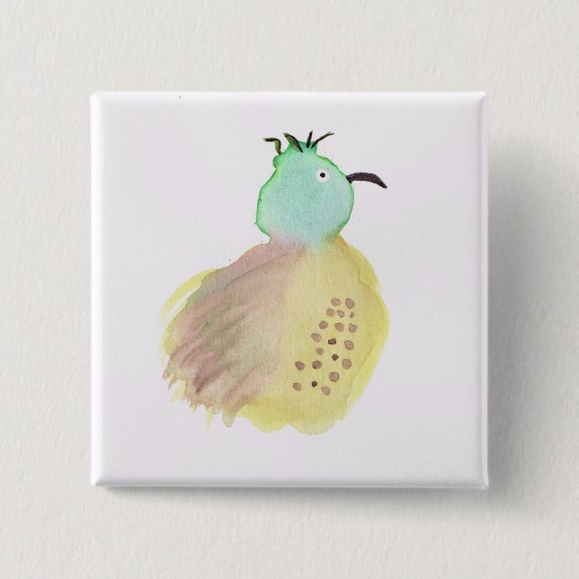 Dotted Green and Yellow Bird 15 Cm Square Badge (Front)