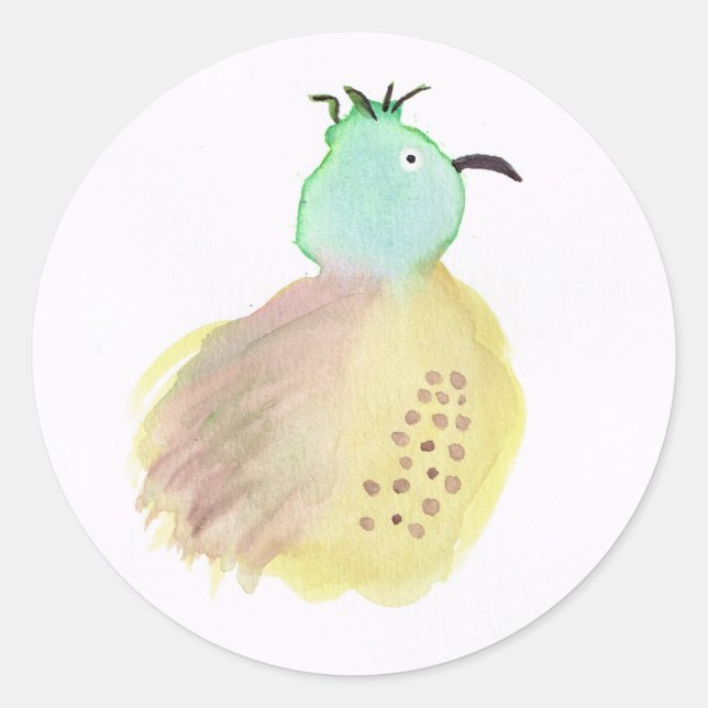 Dotted Green and Yellow Bird Classic Round Sticker (Front)