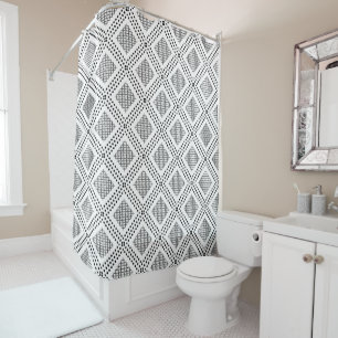 Dotted Grid: Repetitive Black and White Square Shower Curtain