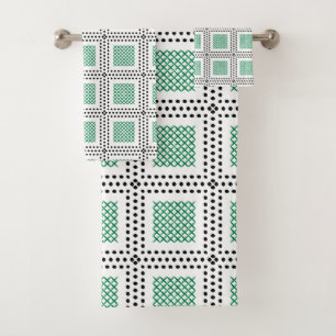 Dotted Grid: Repetitive Green and White Square Bath Towel Set