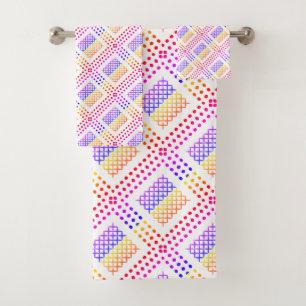 Dotted Grid: Repetitive Purple and yellow Square Bath Towel Set