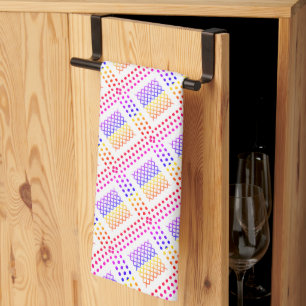 Dotted Grid: Repetitive Purple and yellow Square Tea Towel