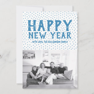 Dotted Happy New Year Photo Card   Blue