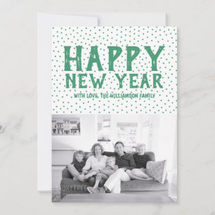 Dotted Happy New Year Photo Card Green