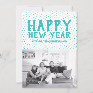 Dotted Happy New Year Photo Card   Turquoise
