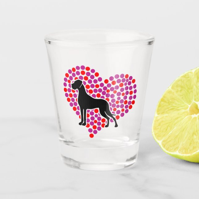 Dotted Heart Great Dane Shot Glass (Front)