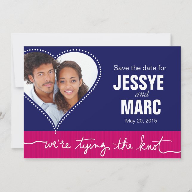 Dotted Heart Photo Save the Date navy fuschia (Front)