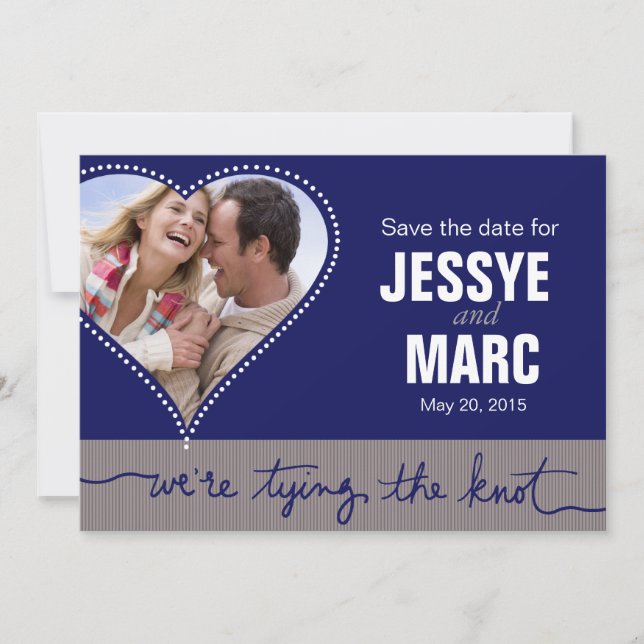 Dotted Heart Photo Save the Date navy grey (Front)