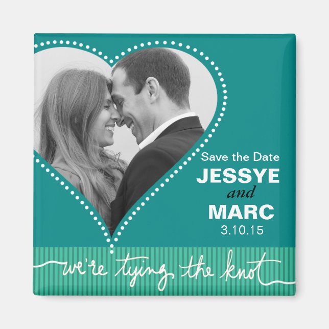 Dotted Heart Save the Date turquoise Magnet (Front)