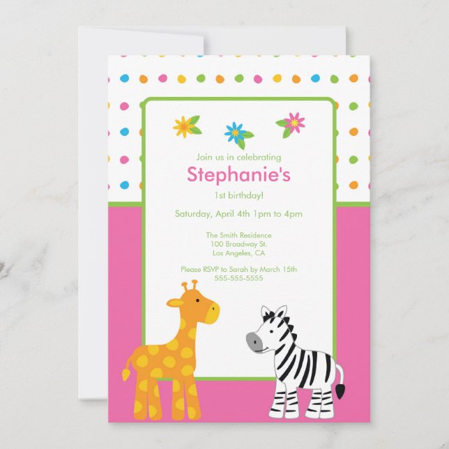 Dotted Jungle Animals  Birthday Party Invitation (Front)