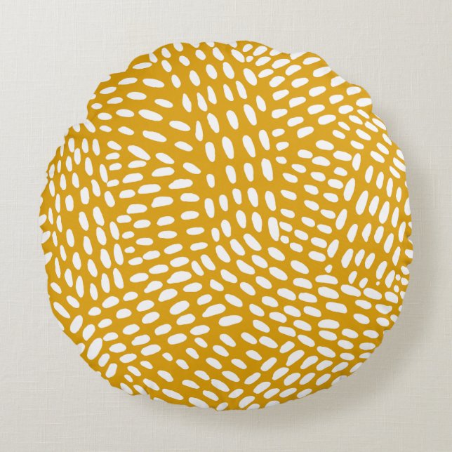 Dotted lines burnt yellow pattern round cushion (Front)