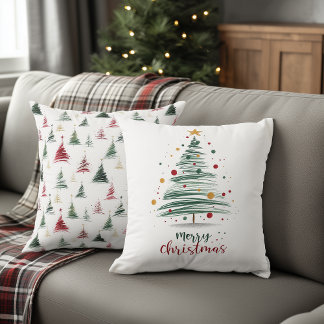 Dotted Minimalist Brushstroke Christmas Tree Cushion