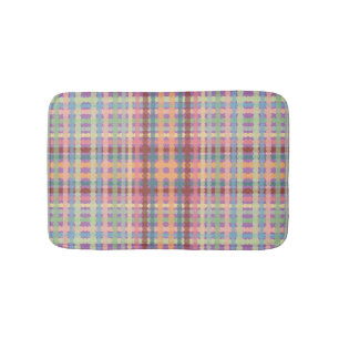 Dotted Pastel Plaid Pattern Bath Mat