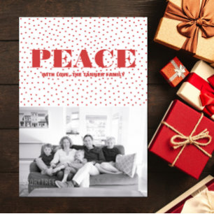 Dotted Peace Holiday Photo Card   Red