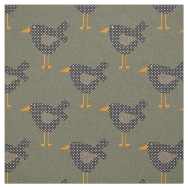 Dotted Prim Black Crows on Dark Green Brown Fabric (Swatch)