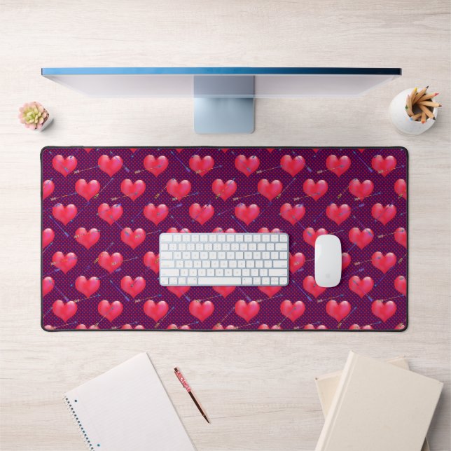 Dotted Purple Pink Hearts and Arrows Cute Desk Mat (Office 1)
