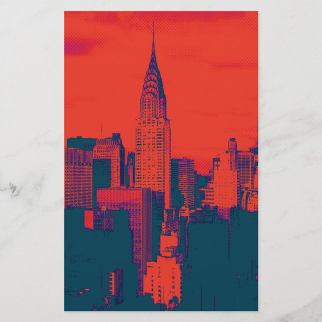 Dotted Red Retro Style Pop Art New York City Stationery (Front)