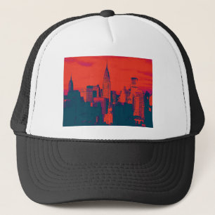 Dotted Red Retro Style Pop Art New York City Trucker Hat