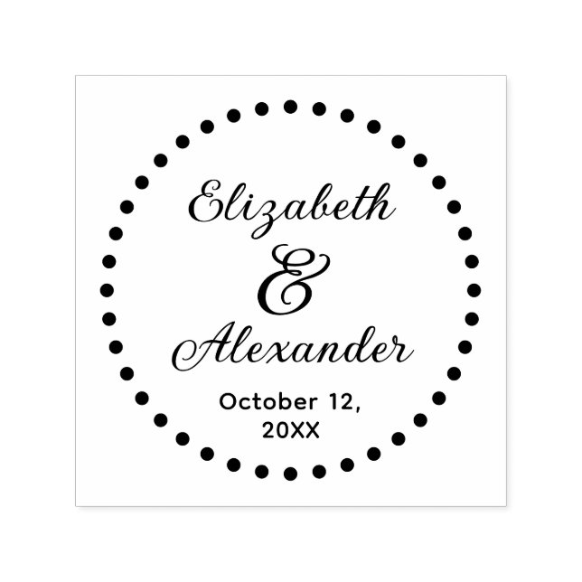 Dotted Round Frame Couple Names Date SC Wedding Self-inking Stamp (Design)