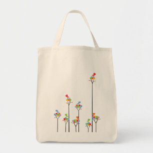 Dotted Trees & Cute Birds Fun Custom Tote Bag