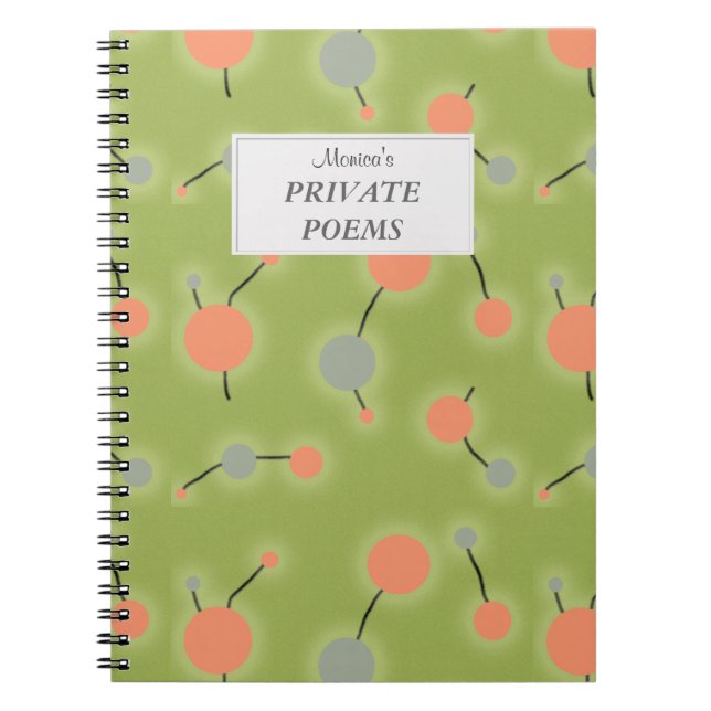 Dotted Universe Retro Green with Custom Text Label Notebook (Front)