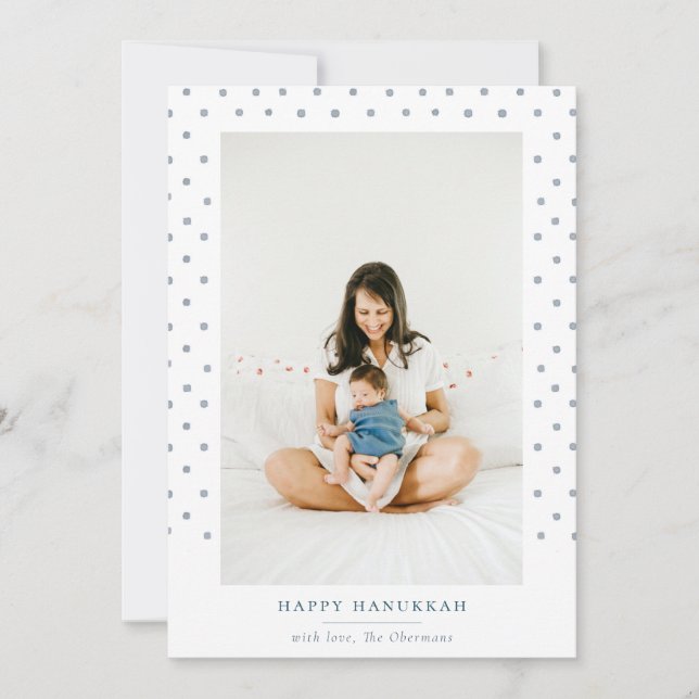 Dotted Watercolor Frame Hanukkah Photo Holiday (Front)