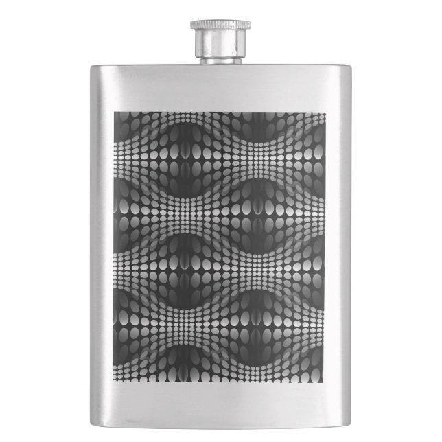 Dotted Waves Wallpaper black & white Hip Flask (Front)