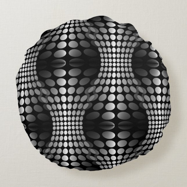 Dotted Waves Wallpaper black & white Round Cushion (Back)