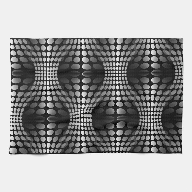Dotted Waves Wallpaper black & white Tea Towel (Horizontal)