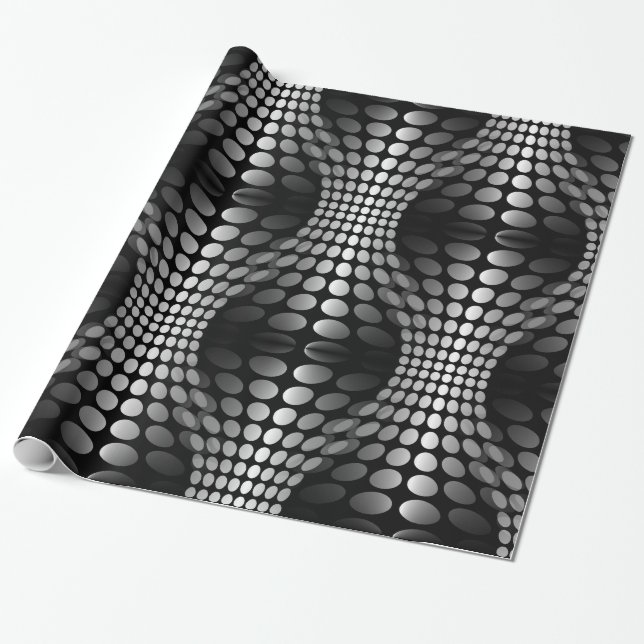 Dotted Waves Wallpaper black & white Wrapping Paper (Unrolled)