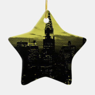 Dotted Yellow Black New York City Ceramic Tree Decoration