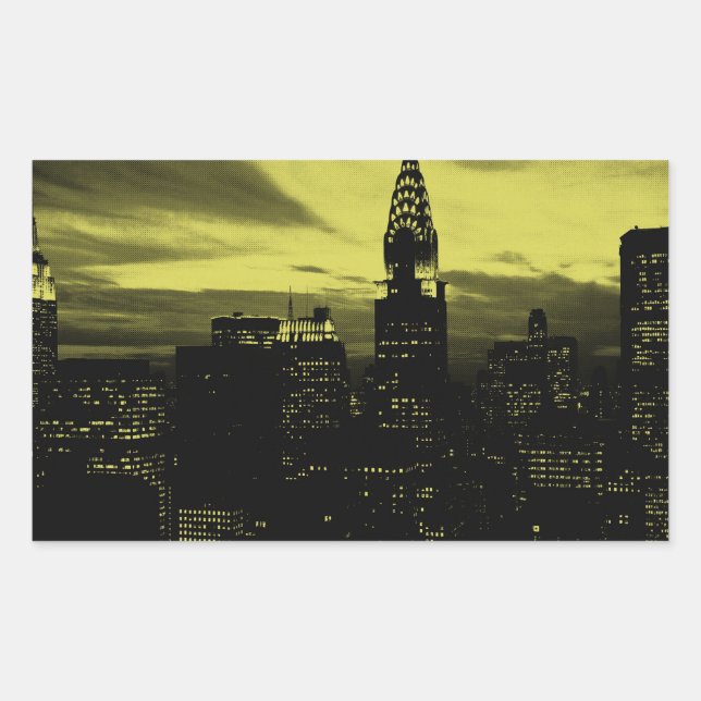 Dotted Yellow Black New York City Rectangular Sticker (Front)