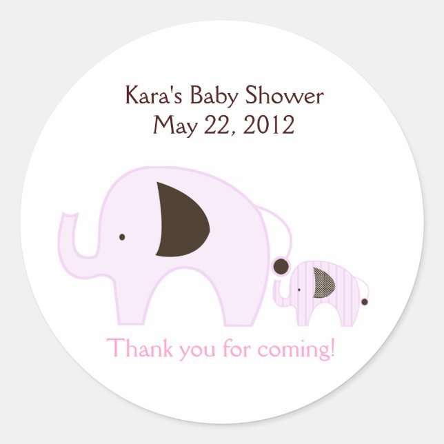 Dottie Elephant Pink Baby Shower Favour Sticker (Front)