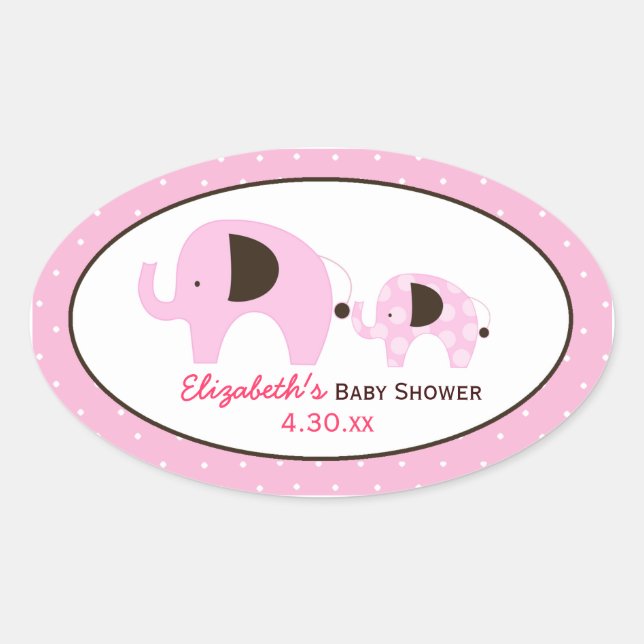 Dottie Elephant (Pink) Custom Oval Favour Sticker (Front)