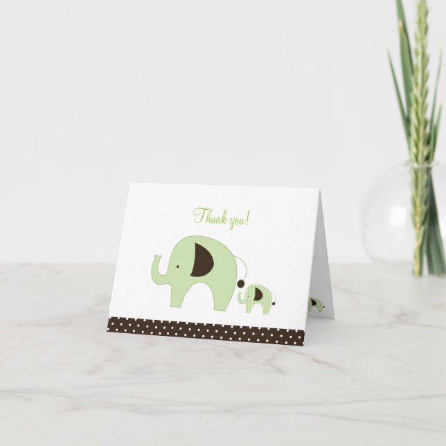 Dottie Green Elephant Folded Thank you notes (Front)