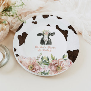 DOTTIE Holy Cow Cute Floral Farm 1st Birthday Paper Plate