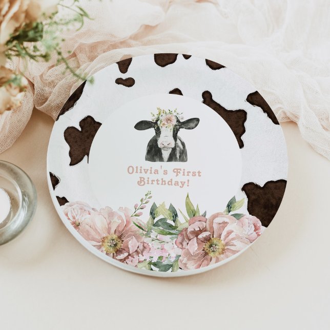 DOTTIE Holy Cow Cute Floral Farm 1st Birthday  Paper Plate (Creator Uploaded)