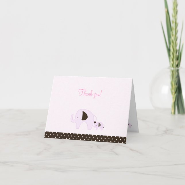Dottie Pink Elephant Folded Thank you notes (Front)