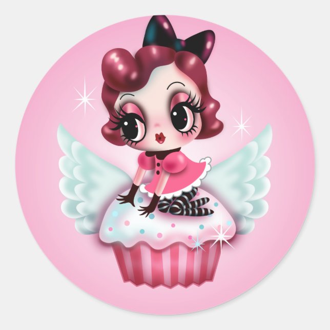 Dottie Rides a Flying Cupcake! Classic Round Sticker (Front)