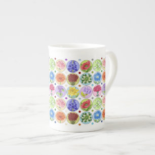 Dotty Birth Flower and Gem Bone China Mug 
