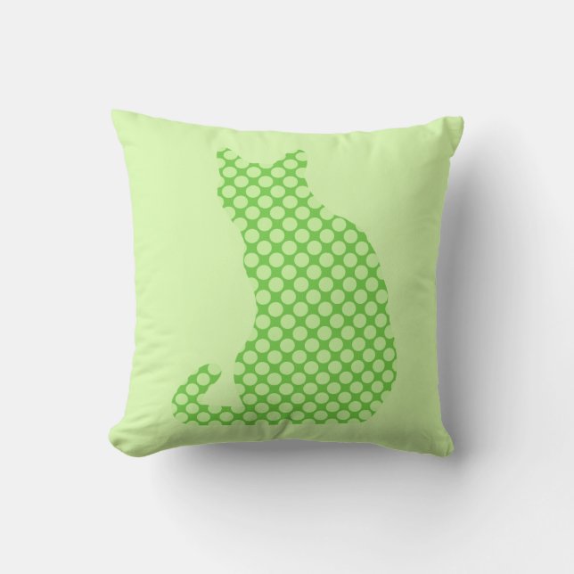 Dotty Cat - shades of lime green Cushion (Front)