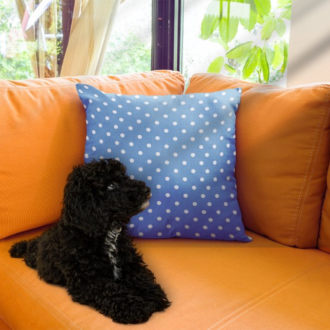 Dotty Delight Blue Cushion (A Dotty Delight blue Throw Pillow is on the sofa.)