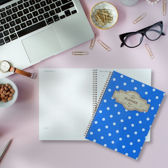 Dotty Delight Blue Planner (Dotty Delight Blue Planner on the desk. )
