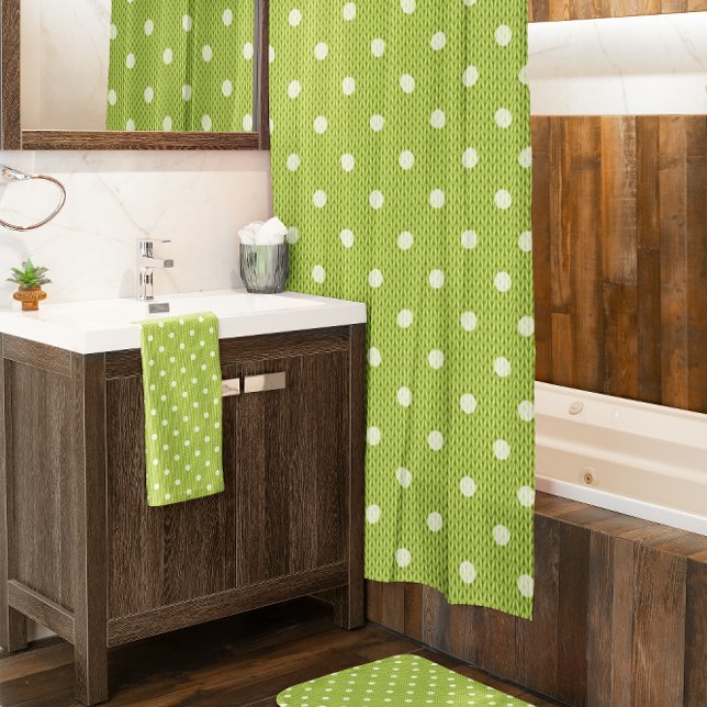 Dotty Delight Green Shower Curtain (Dotty Delight green shower curtain in the bathroom. )