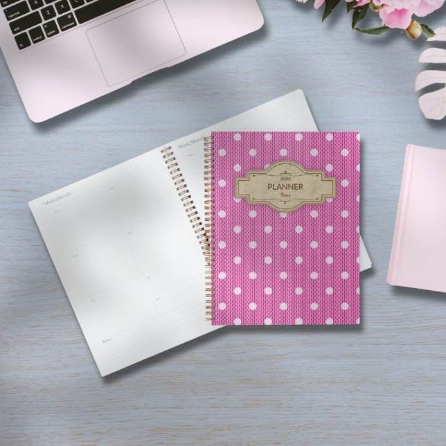 Dotty Delight Pink Planner (Dotty Delight Pink Planner on the desk. )