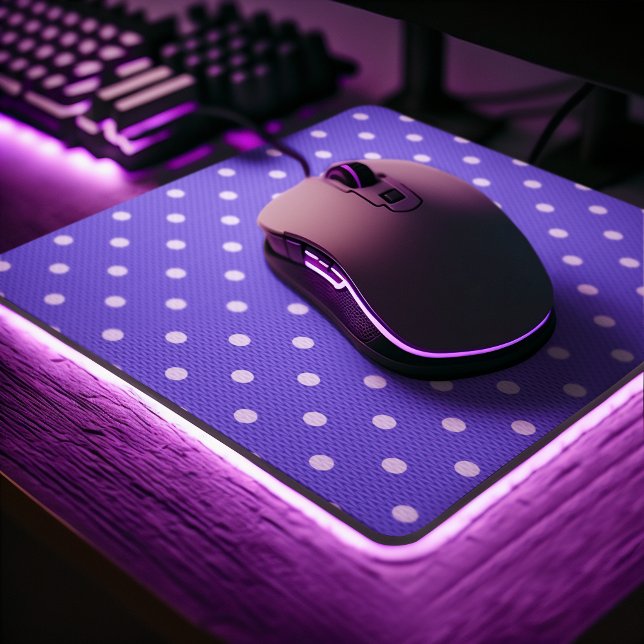 Dotty Delight Purple Mouse Pad (A Dotty Delight Purple Mouse Pad is on the desk.)