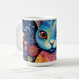 Dotty Delight: Rainbow Doodle Bunny Coffee Mug